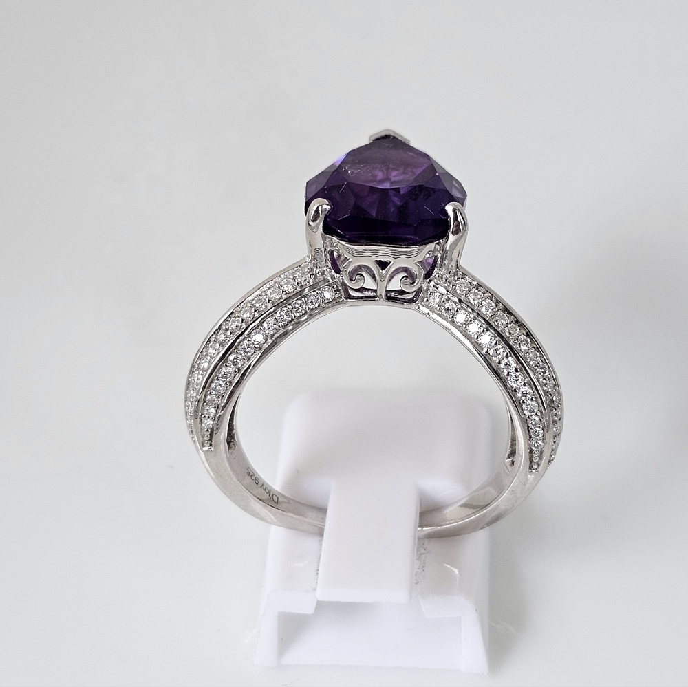 Natural African Amethyst & Moissanite Ring Sterling Silver Platinum Finish Sz 7! - Picture 3 of 5